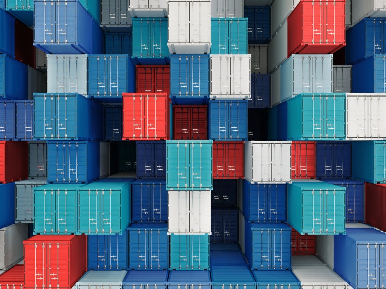 Stacks of shipping containers