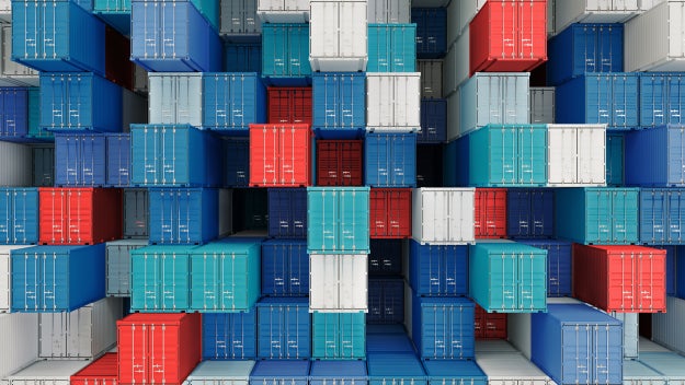 Stacks of shipping containers